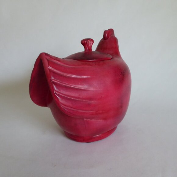 VINTAGE RED ROOSTER CHICKEN HEN LIDDED COOKIE JAR CONTAINER - Picture 6 of 12